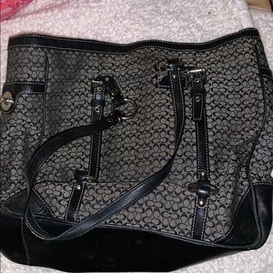 Black and grey leather coach bag
